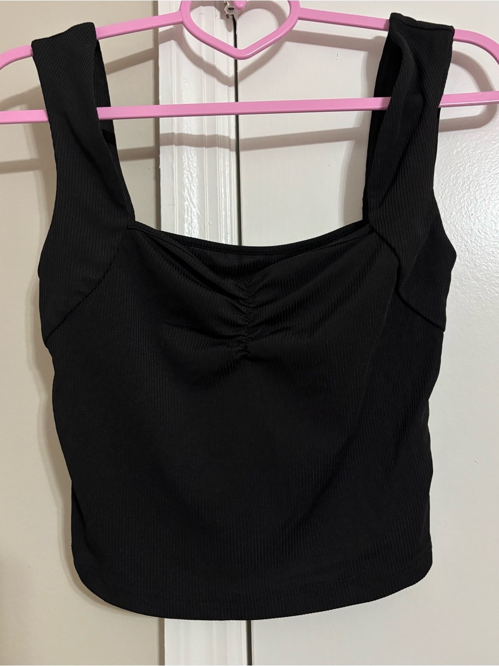 SHEIN Black Square Neck Ruched Crop Tank
